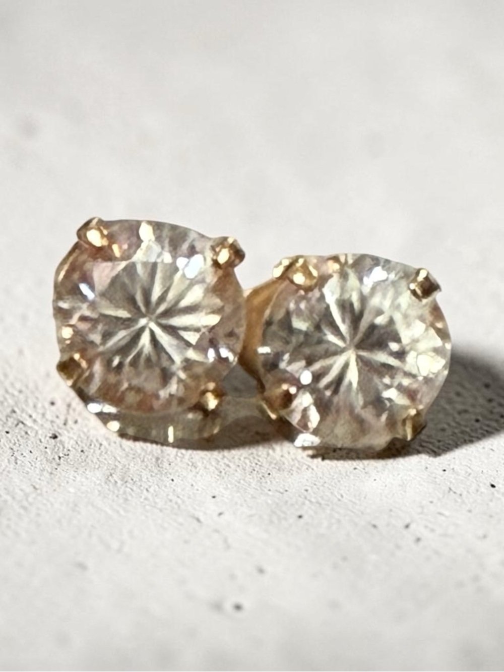 Vintage ©KM 14K Gold Stud Earrings CZ Signed